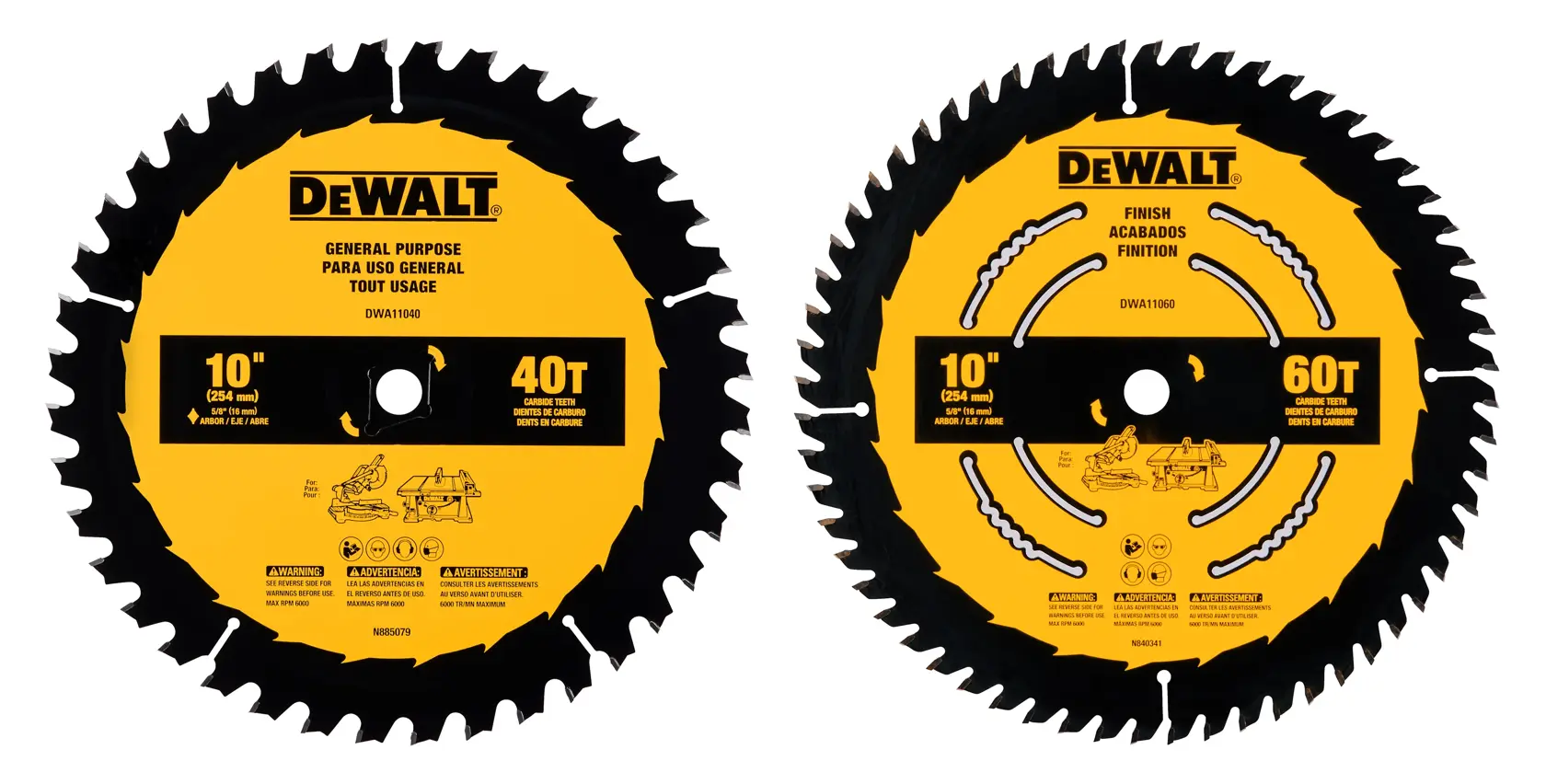 DEWALT® 10-in. (254mm) 40 Tooth and 60 Tooth General Purpose Saw Blades (2-Pack)