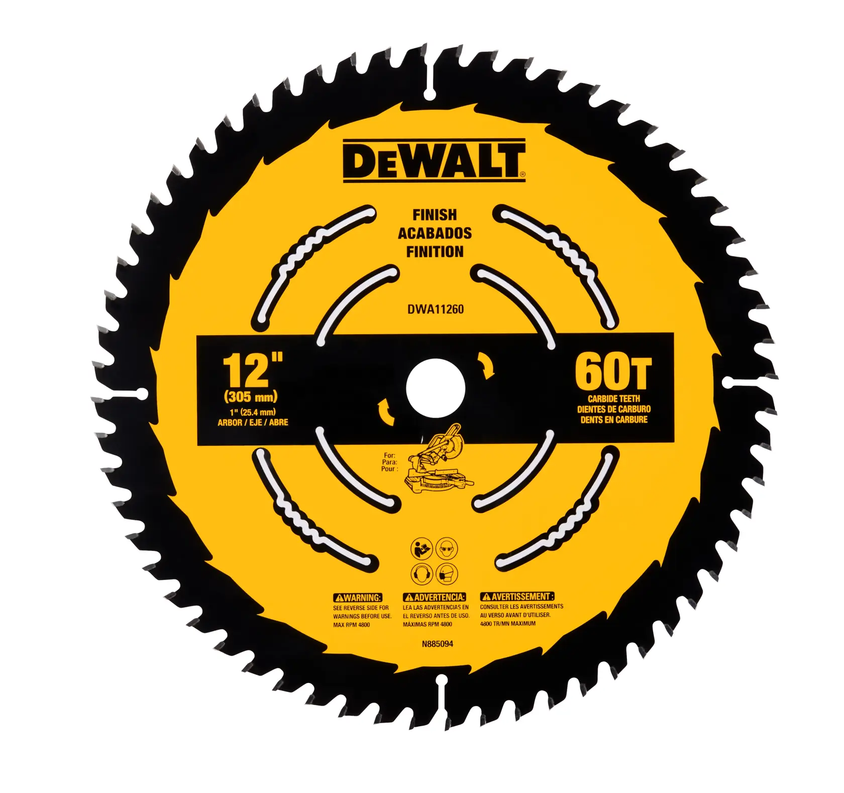 DEWALT® 12-in. (305mm) 60 Tooth Carbide Circular Saw Blade 60 Tooth with 1-in. Arbor