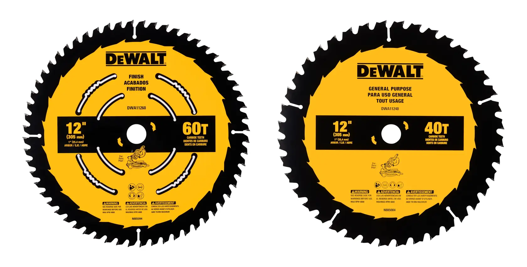 DEWALT® 12-in. 40 Tooth and 60 Tooth Saw Blades (2-Pack)