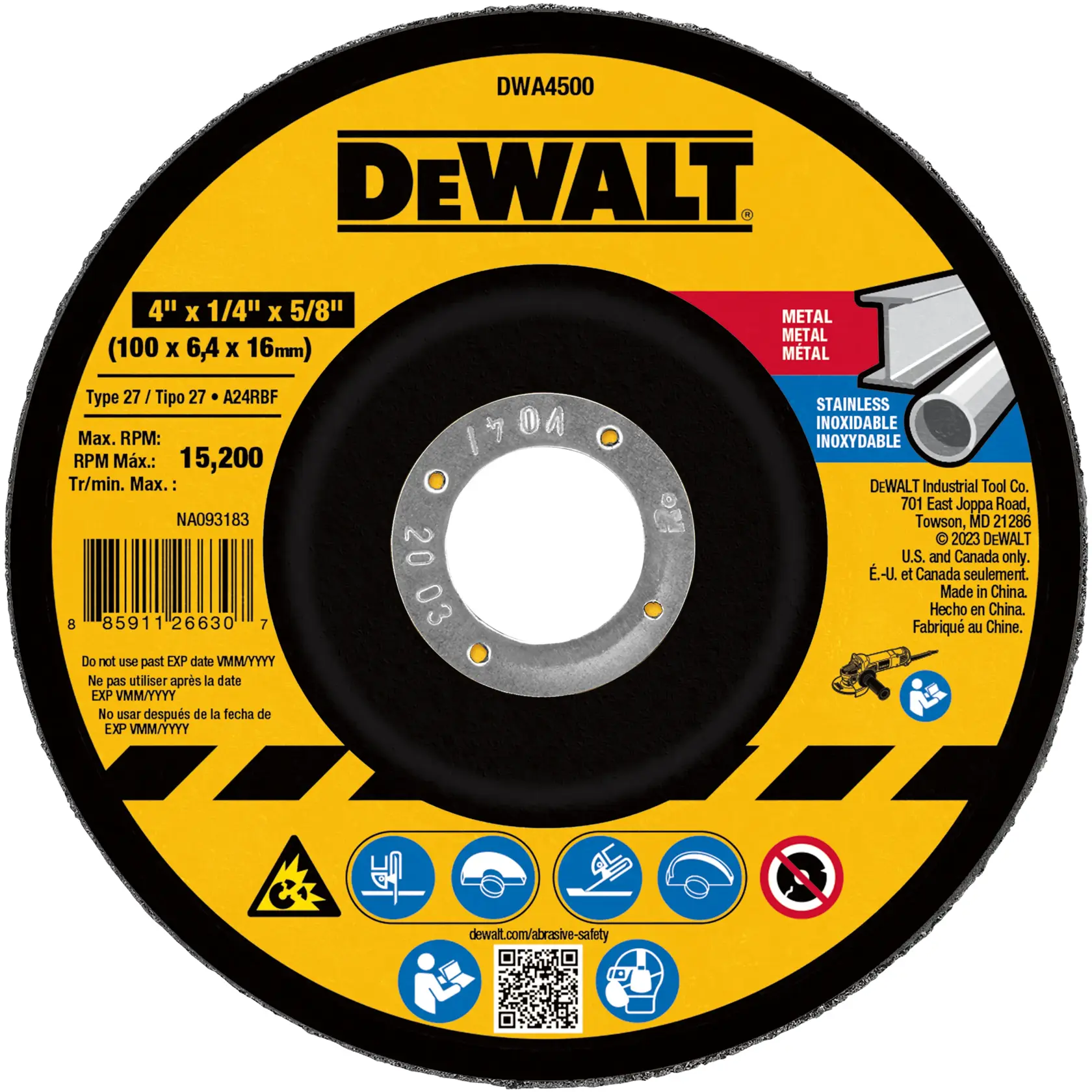DEWALT® 4-in. x 1/4-in. x 5/8-in.  Metal & Stainless Grinding Wheel