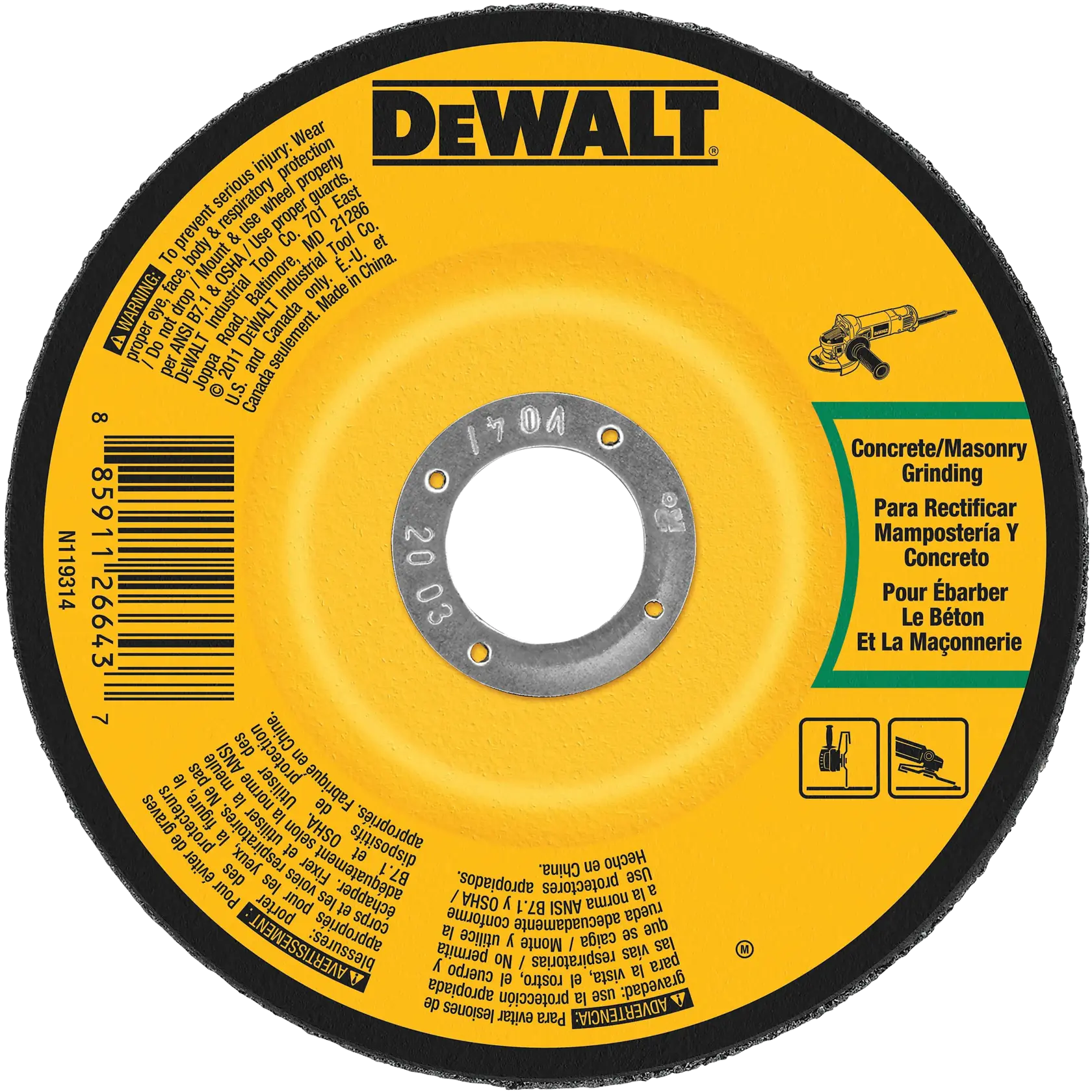 DEWALT® 4-in. x 1/4-in. x 5/8-in. Concrete/Masonry Grinding Wheel