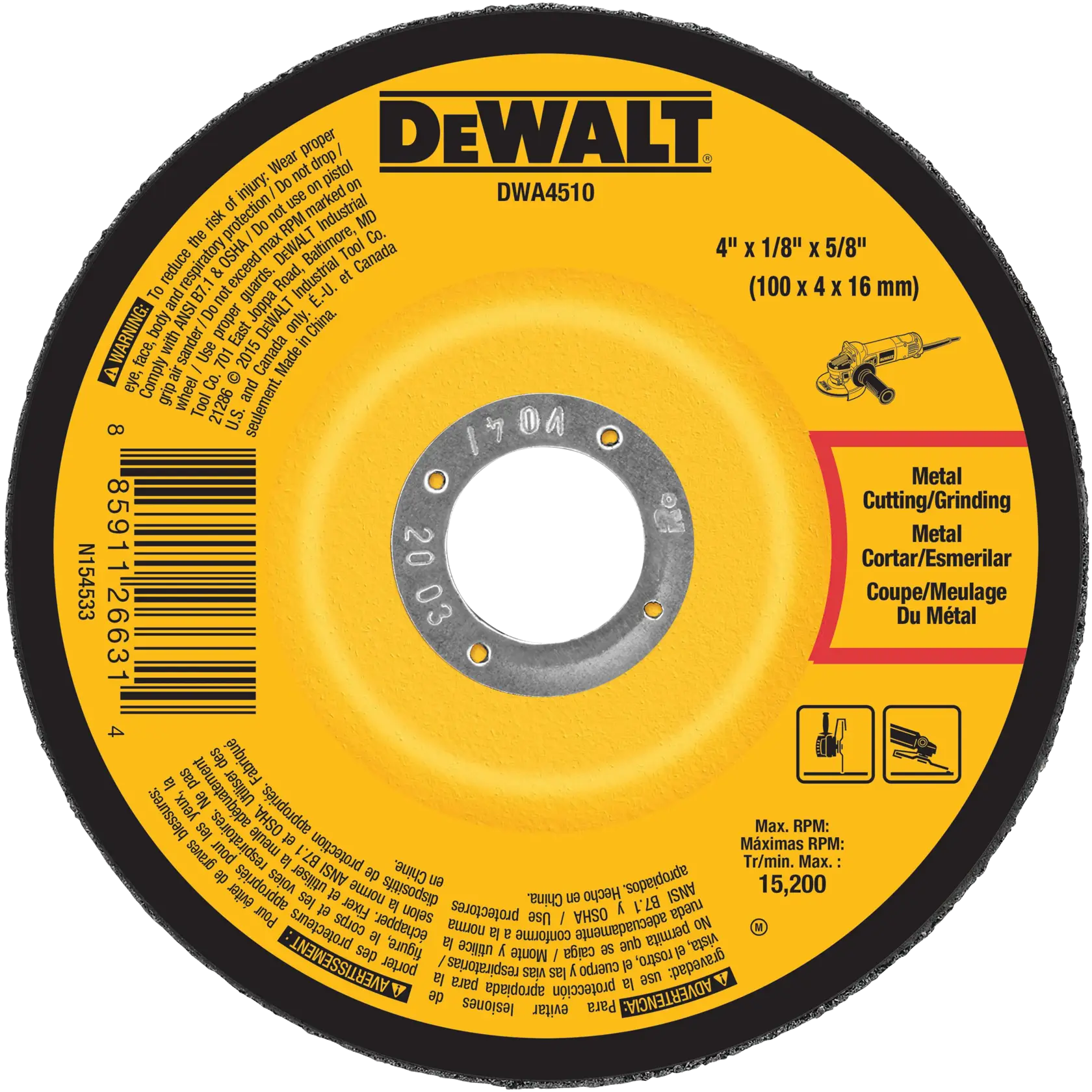 DEWALT® 4-in. x 1/8-in. x 5/8-in. Metal Grinding Wheel
