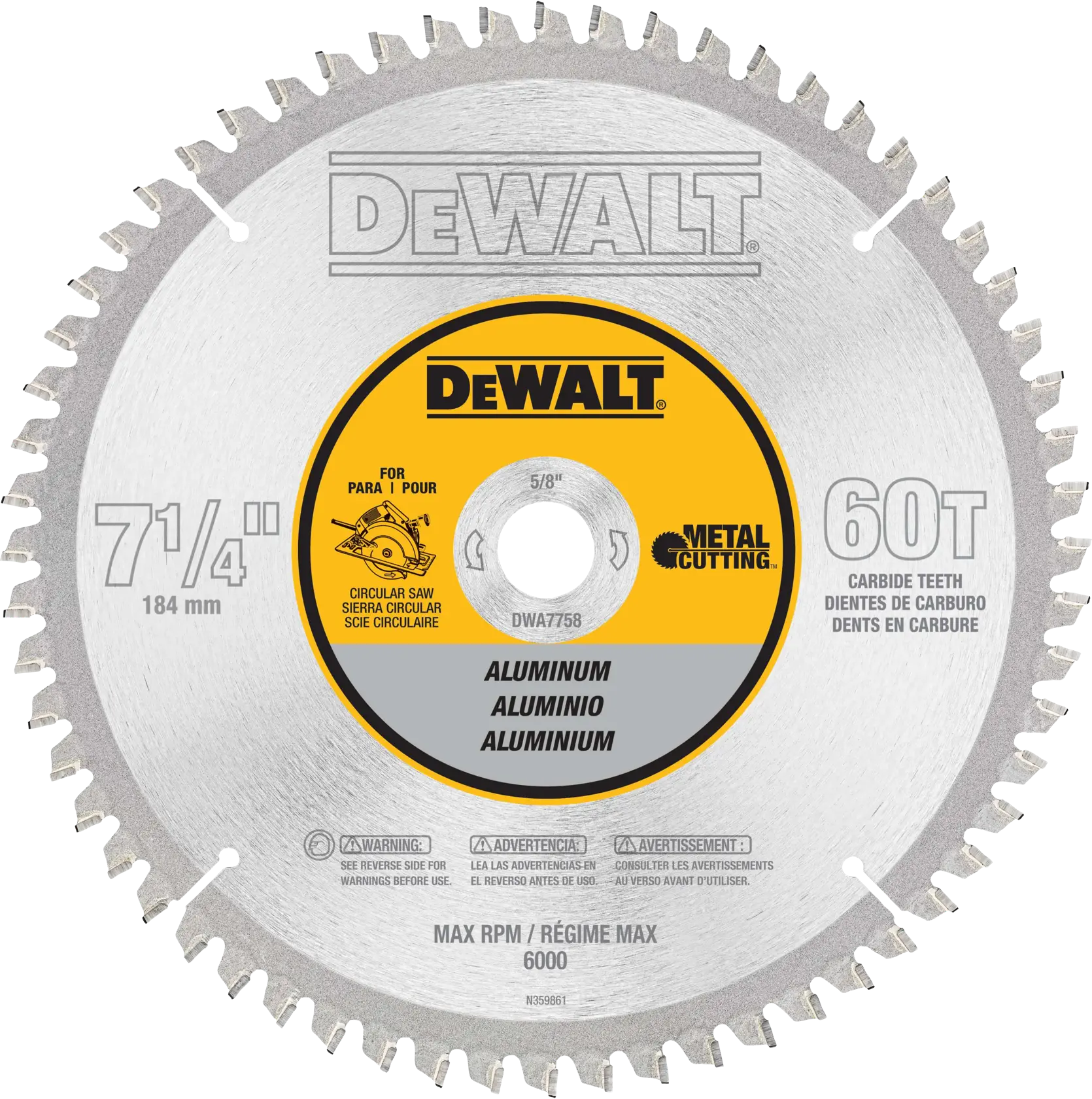 DEWALT® 7-1/4-in. 60T Metal Cutting Circular Saw Blade (184mm)