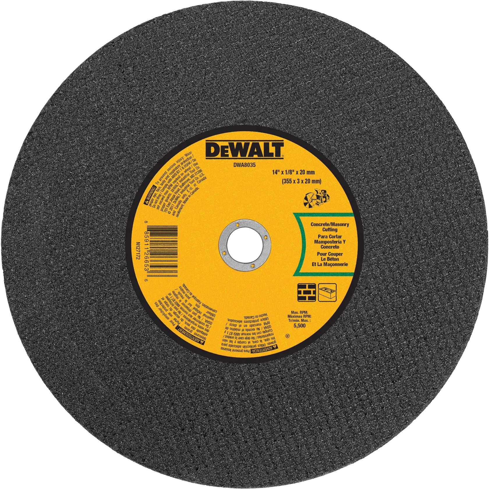 DEWALT® 14-in. x 1/8-in. x 20-mm Silicon Carbide Cut-Off Wheel for Concrete & Masonry