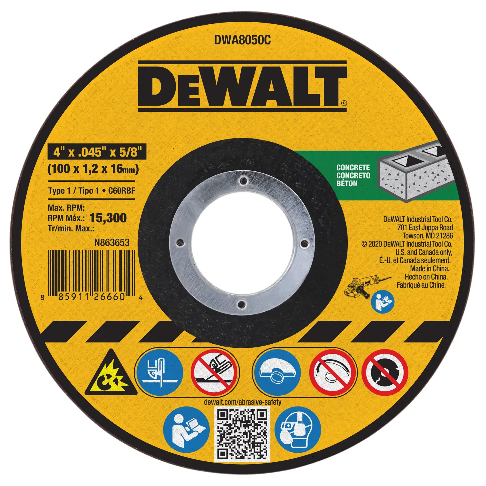 DEWALT® 4-in. x .045-in. x 5/8-in. T1 Cut-Off Wheel for Concrete & Masonry