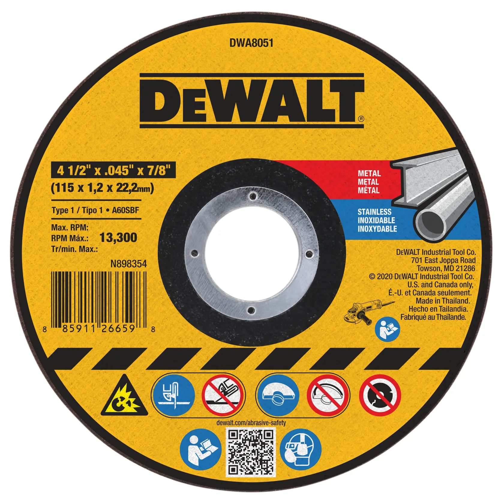 DEWALT® 4-1/2-in. x .045-in. x 7/8-in. T1 Cut-Off Wheel for Metal