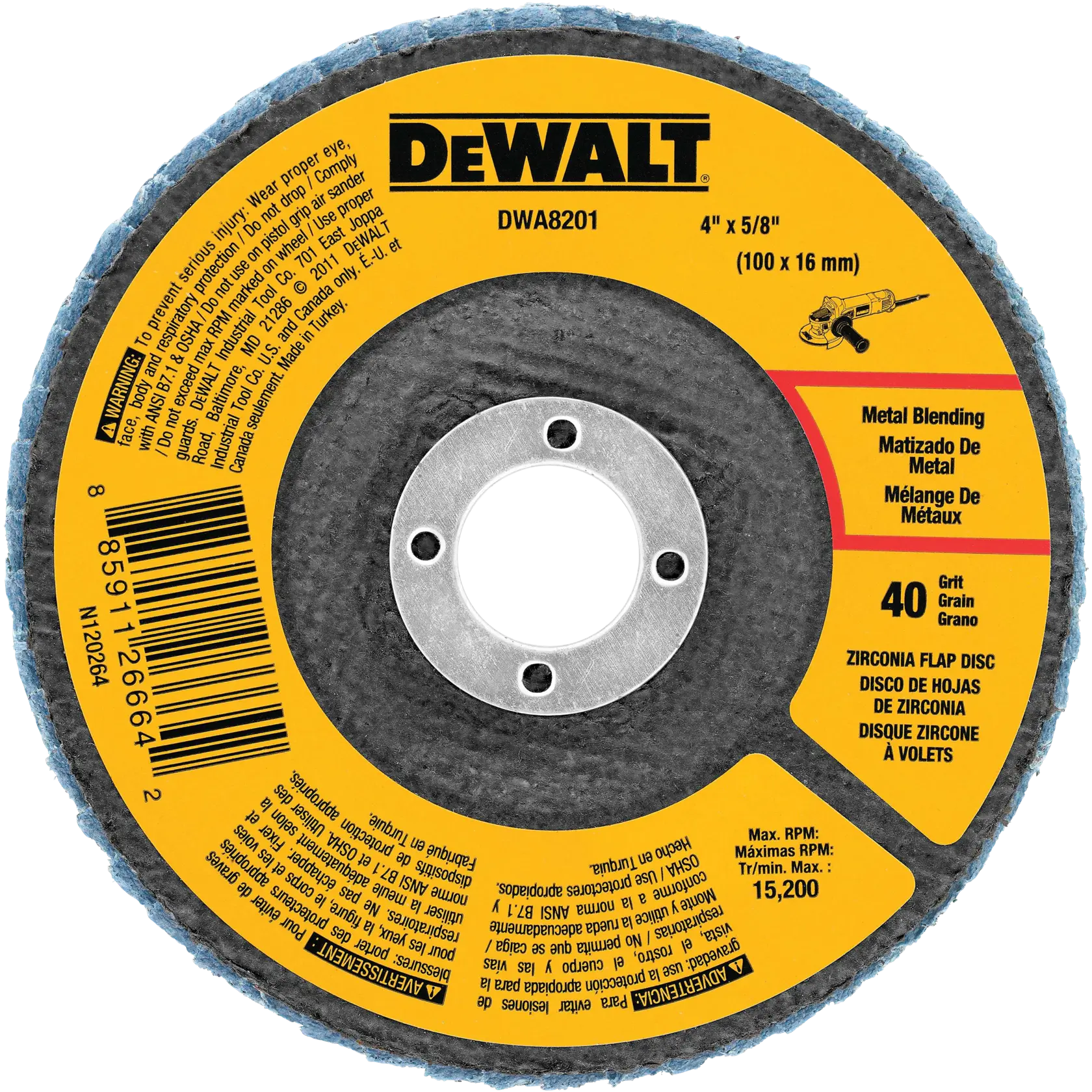DEWALT® 4-in. x 5/8-in. 40 Grit Zirconia T29 Flap Disc Contaminant-Free