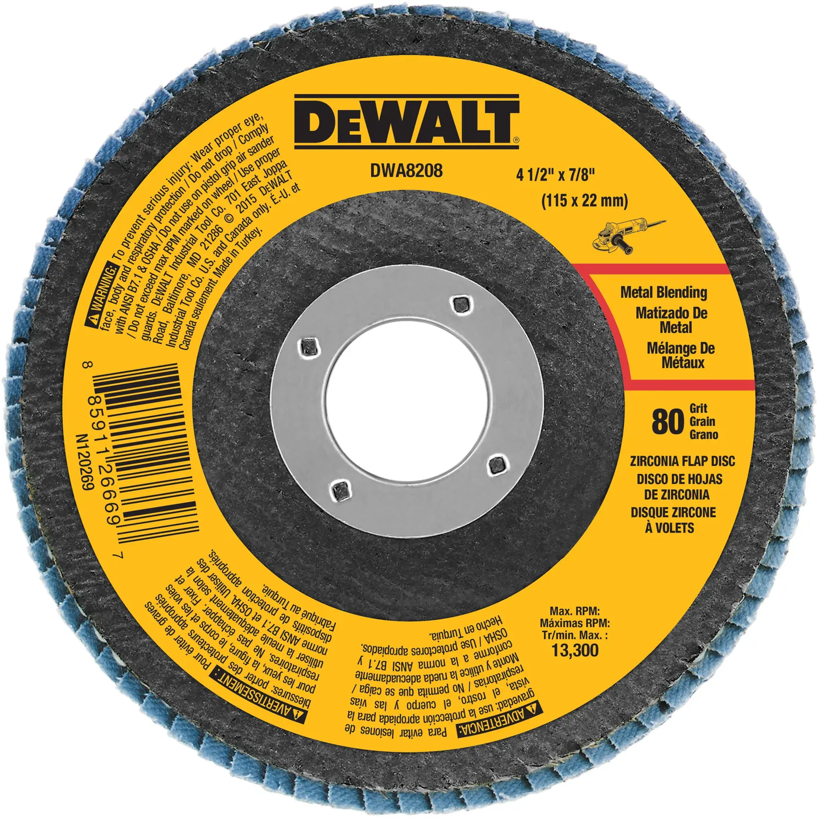 DEWALT® 4-1/2-in. x 7/8-in. Zirconia T29 Flap Disc (80 Grit)