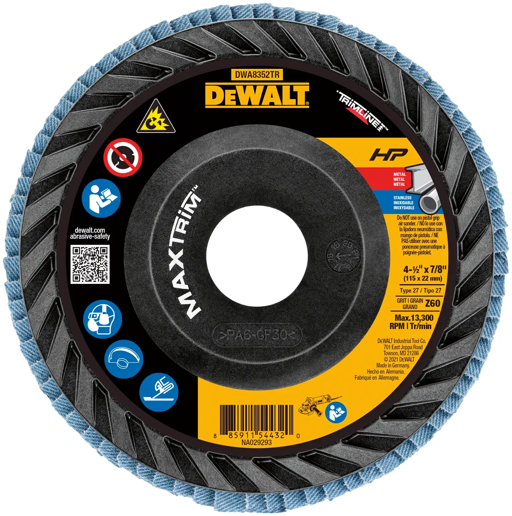DEWALT® HP™ MAXTRIM™ 4-1/2-in. x 7/8-in. 60G T27 Trimmable Backer Flap Disc