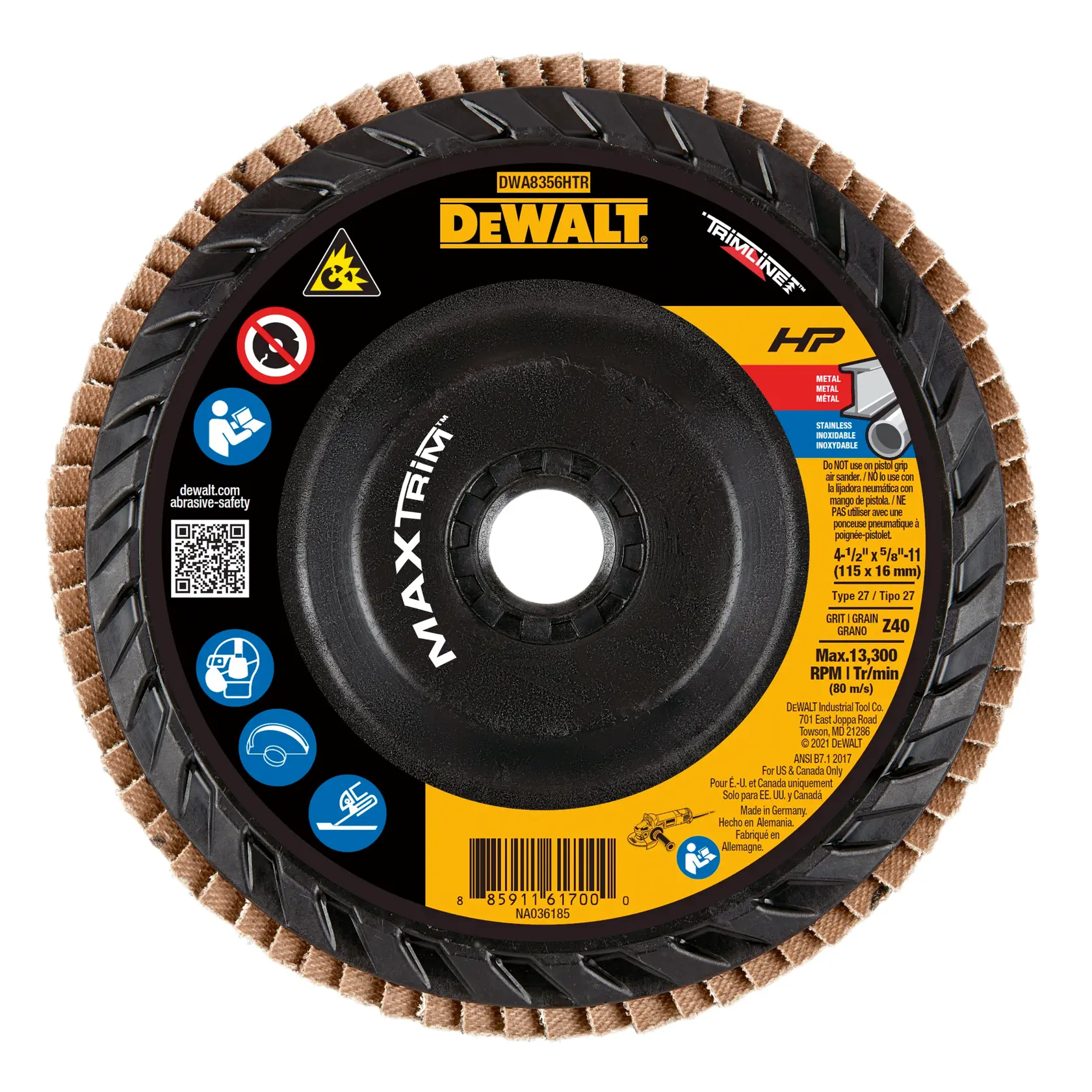 DEWALT® HP™ MAXTRIM™ 4-1/2-in. x 5/8-in.-11 40G T27 Trimmable Backer Flap Disc