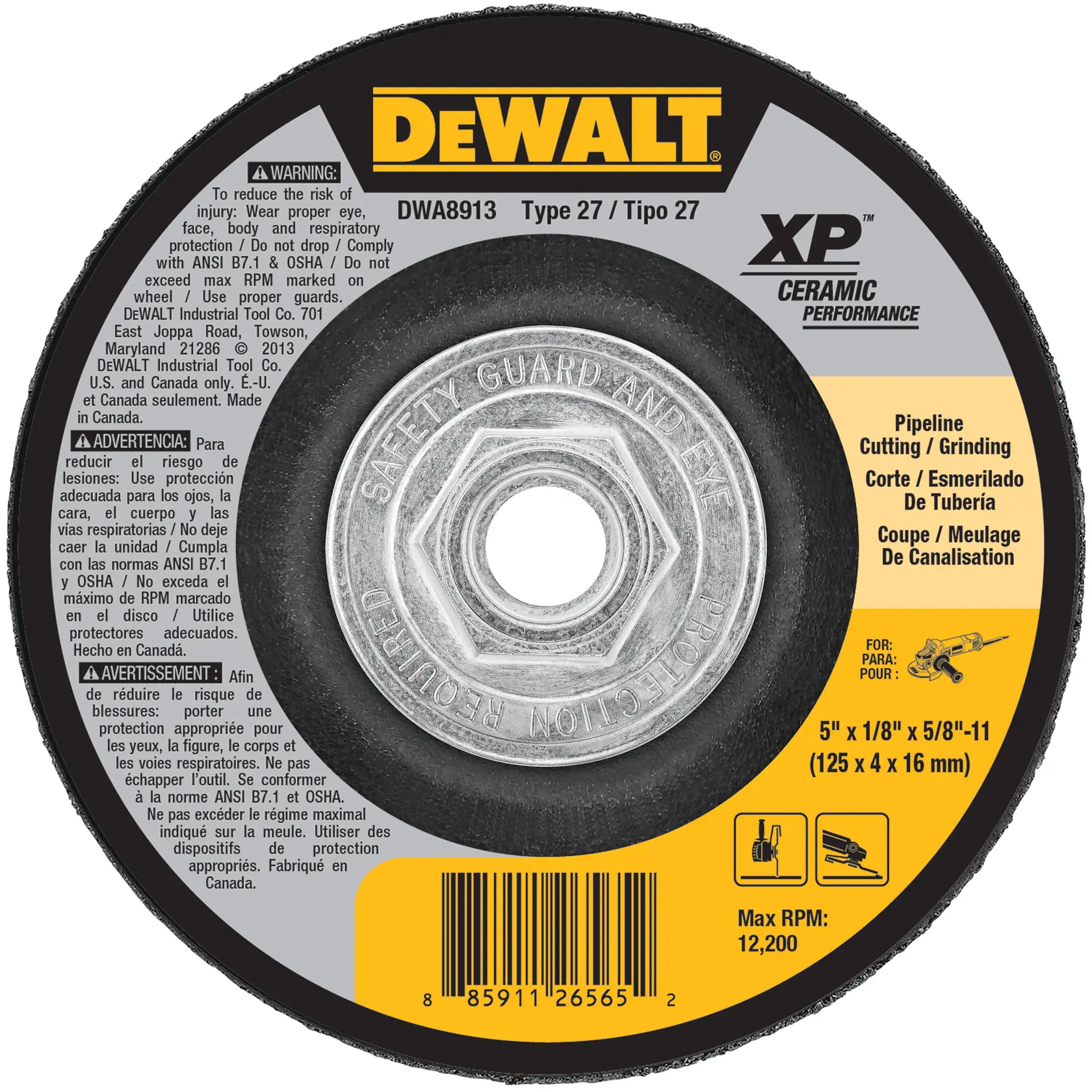 DEWALT® 5-in. x 1/8-in. x 5/8-in. Ceramic Metal & Stainless Cutting & Grinding