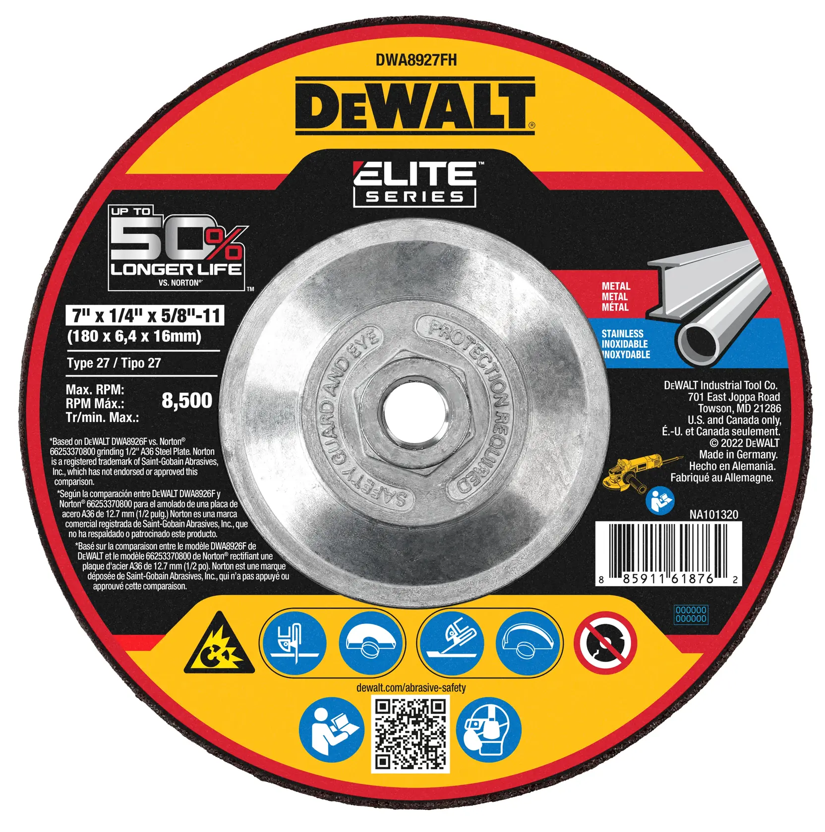 DEWALT® ELITE SERIES™ 7-in. x 1/4-in. x 5/8-in.-11 T27 Ceramic Grinding Wheel