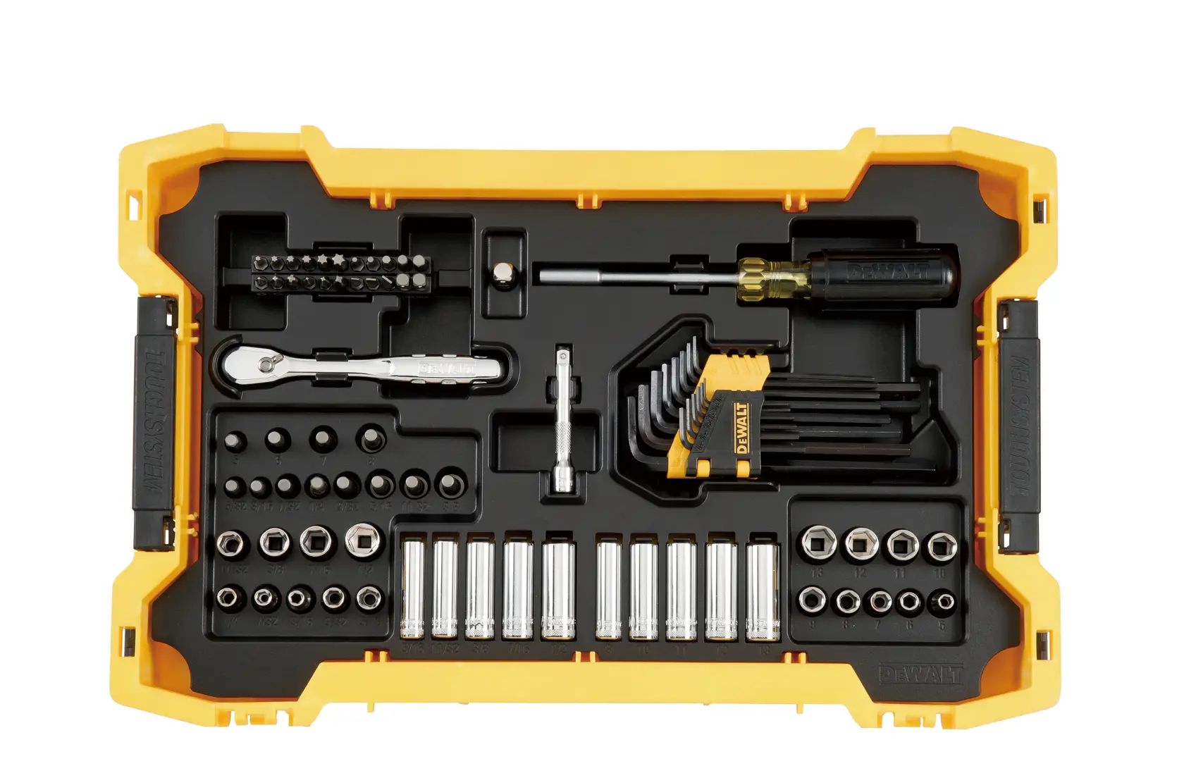 DEWALT® 131-pc. 1/4-in. and 3/8-in. Mechanic Tool Set with ToughSystem® 2.0 Tray and Lid