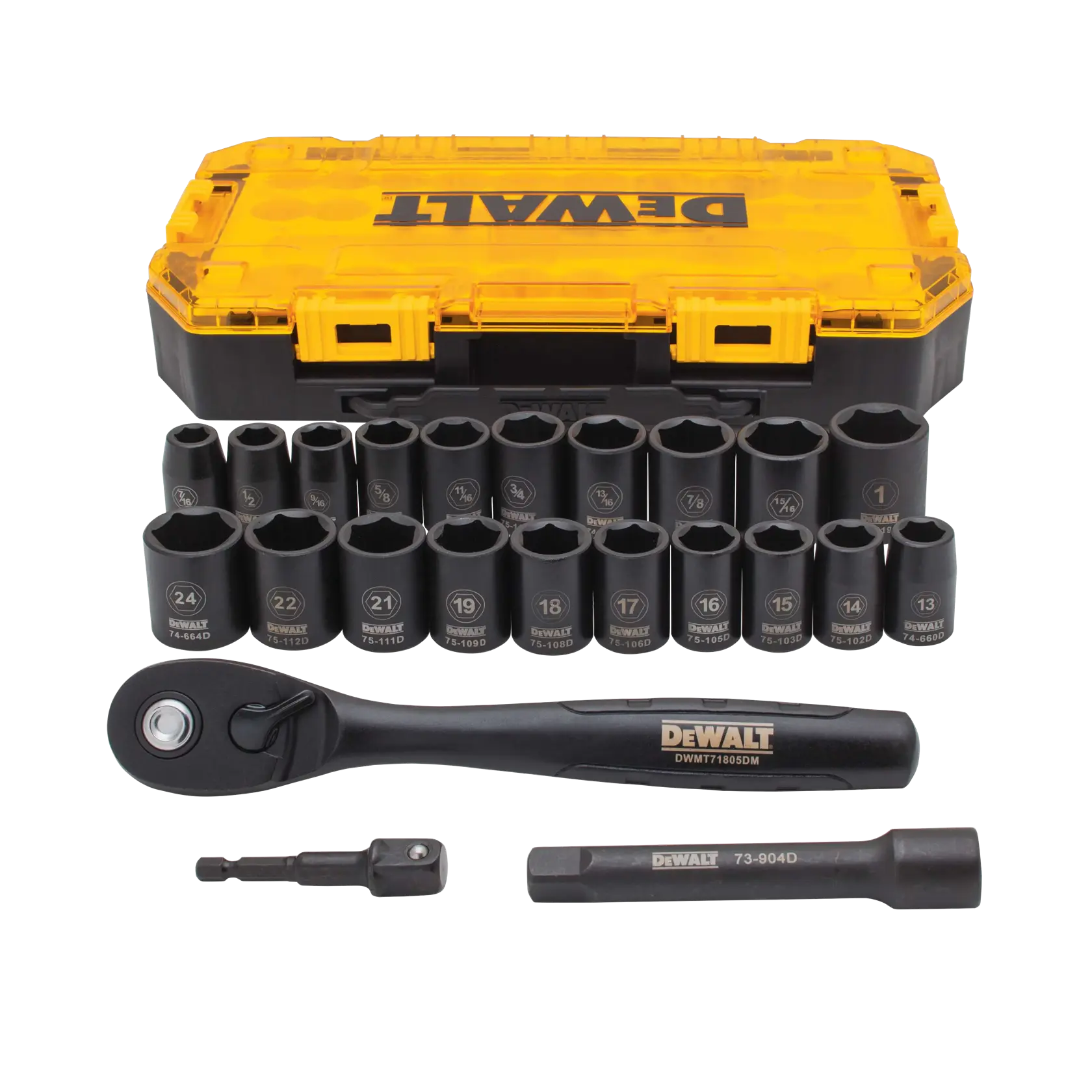 DEWALT® 1/2-in. (13mm) Drive Standard (SAE) & Metric Impact Socket Set (23-Piece)