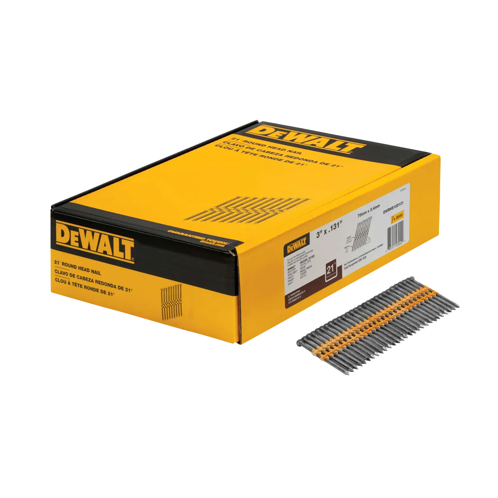 DEWALT® 3-in. x .131-in. 21-Degree Smooth Brite Round Head Nails (2000-Pack)