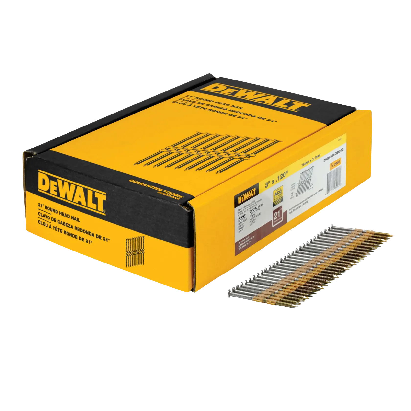 DEWALT® 3-in. x .120-in. 21-Degree Ring Galvanized Round Head Nails (2000-Pack)