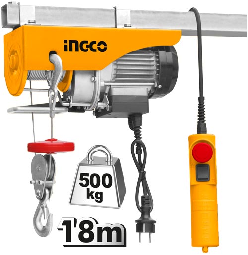 EH5001Electric hoistVoltage:220-240V~50HzInput power:900WLifting weight:250Kgs(Single line) 500Kgs(Double line)
