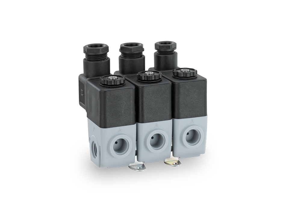 Electrically actuated pilot solenoid valve made of plastic