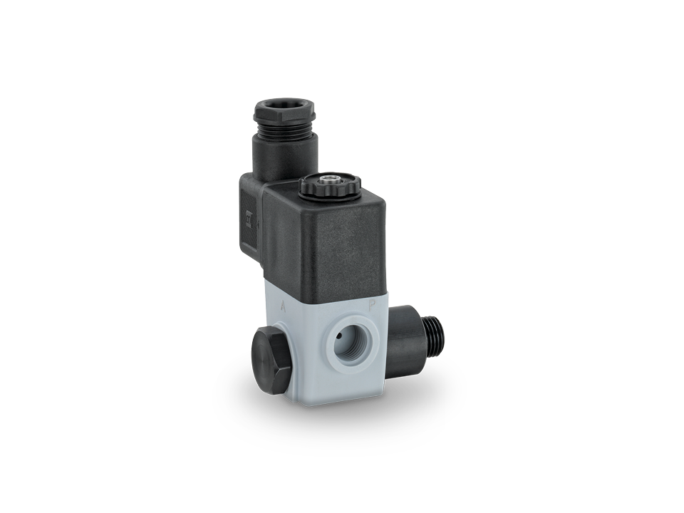 Electrically actuated pilot solenoid valve made of plastic