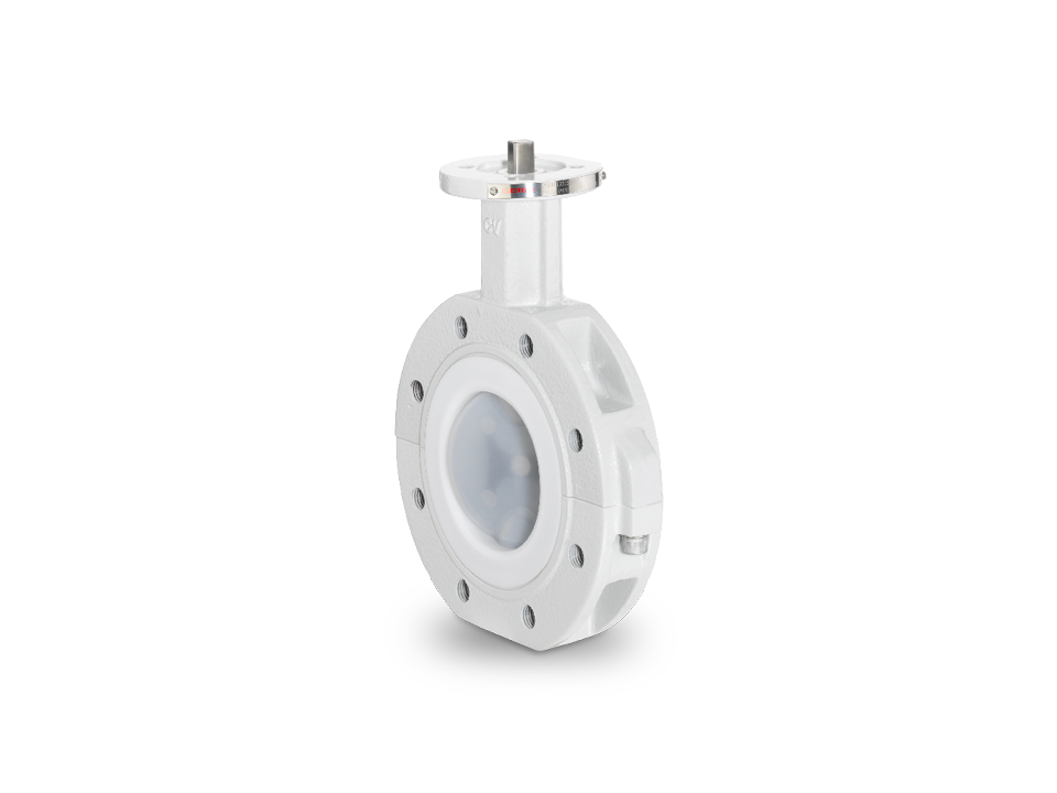 Butterfly valve with free shaft end made of metal