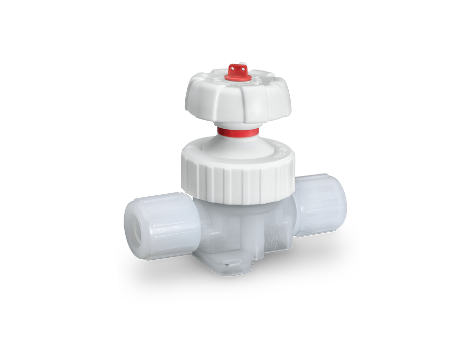 Manual 2/2-way diaphragm valve made of high-purity plastic