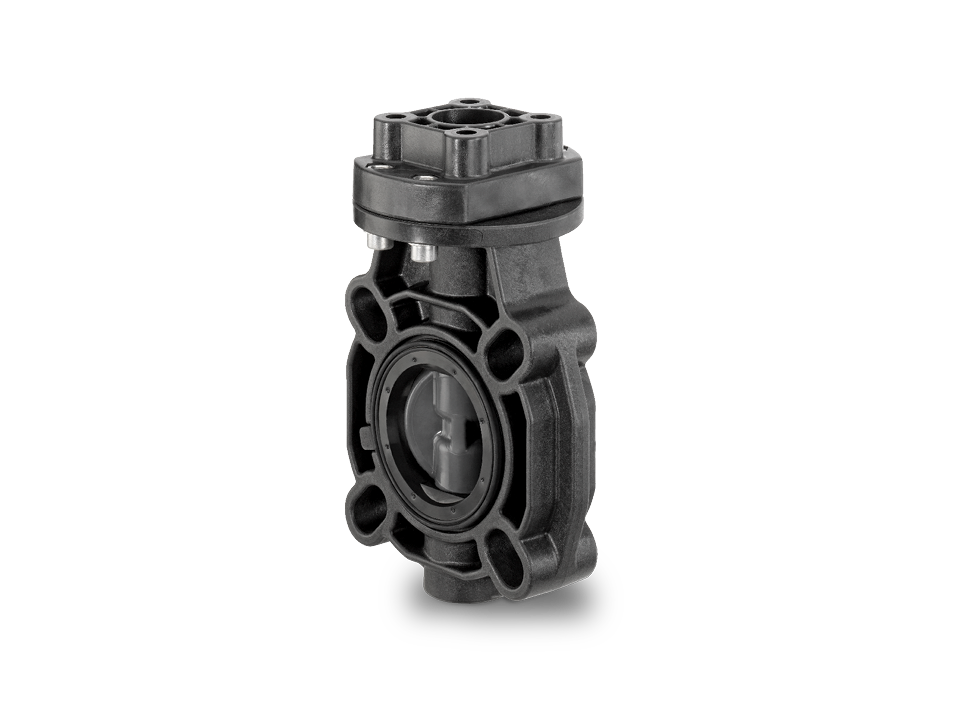 Butterfly valve with free shaft end made of plastic