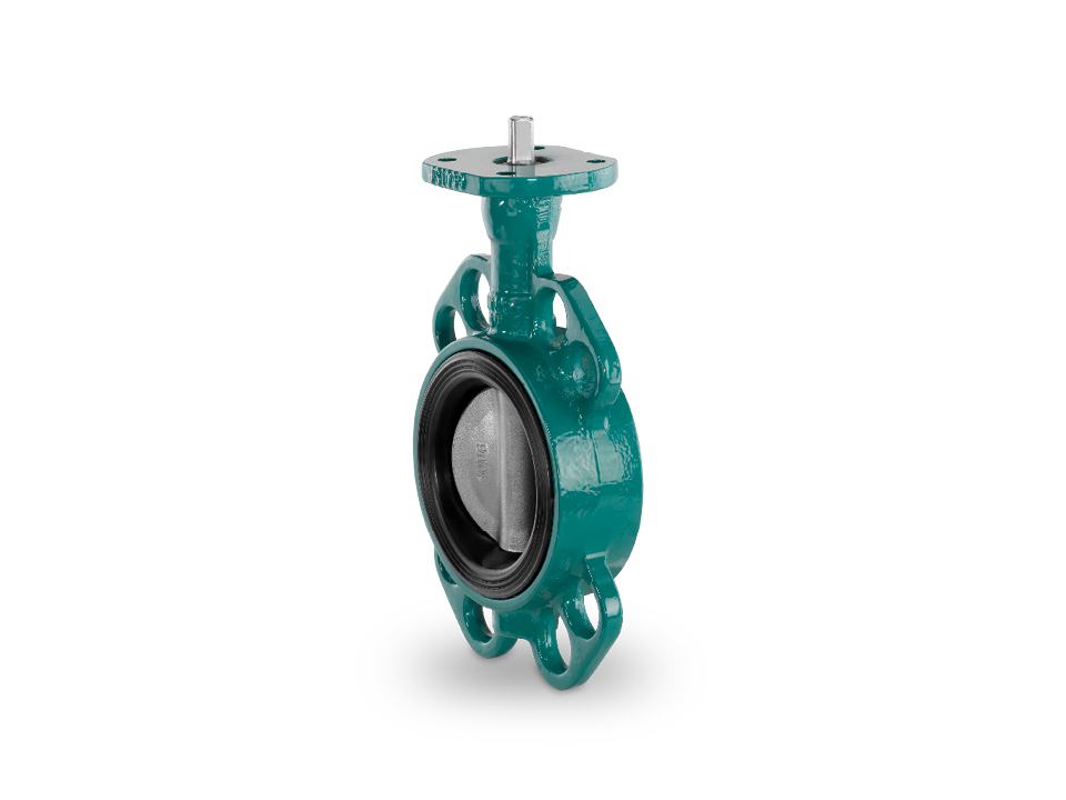 Butterfly valve with free shaft end made of metal
