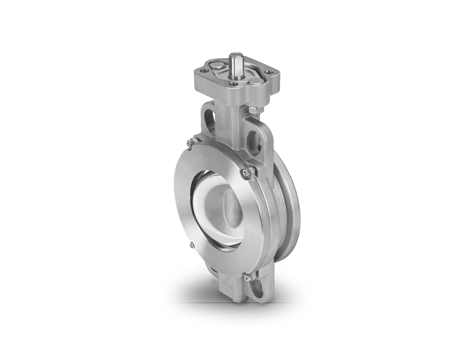 Butterfly valve with free shaft end made of metal