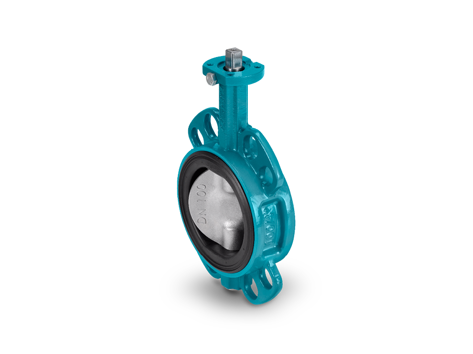 Butterfly valve with free shaft end made of metal