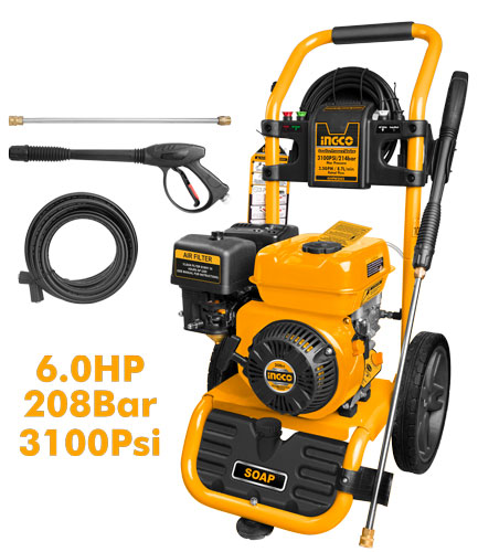 GHPW2003Gasoline pressure washerDisplacement: 208ccMax. pressure: 214Bar(3100psi)Flow rate: 8.7L/min(2.3GPM)