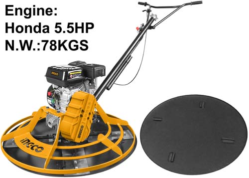 GPT361-1Gasoline power trowelEngine:Honda GX160Engine power:4.0kW(5.5HP)Weight:78kg