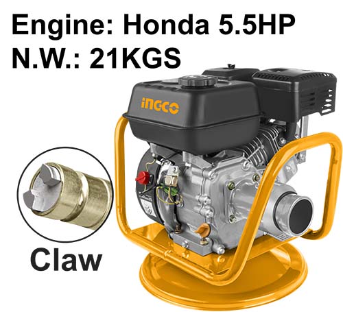 GVR-1Gasoline concrete vibrator(Claw type)Engine:Honda GX160Engine power:4.0kW(5.5HP)Claw type coupling
