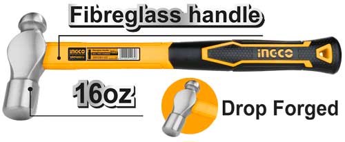 HBPH88016Ball Pein HammerWeight:16oz/450gINGCO Style Fiberglass handle