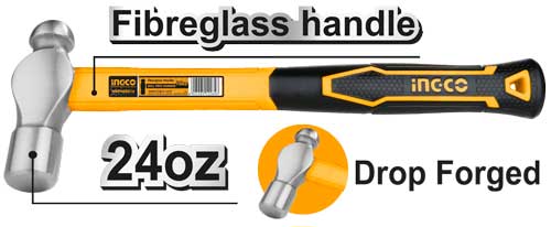 HBPH88024Ball pein hammerWeight:24oz/660gDrop-forged hammerheadFiberglass handle