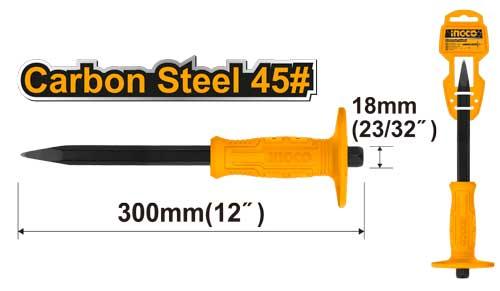 HCC0841218Concrete chiselSize:4mm*18mm*300mmMaterial:45# Carbon steelUnique design Handle