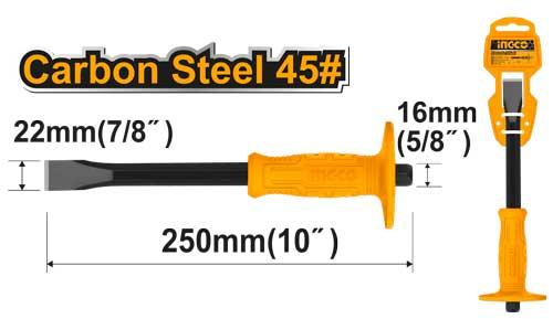 HCCL082210Cold chiselSize:22mm*16mm*250mmMaterial:45# Carbon steelUnique design handle