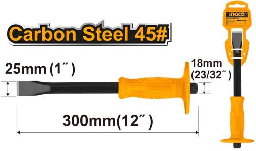 HCCL082412Cold chiselSize:25mm*18mm*300mmMaterial:45# Carbon steelUnique design Handle