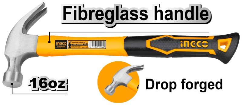 HCH80816Claw HammerWeight:16oz/450gINGCO Style Fiberglass handle