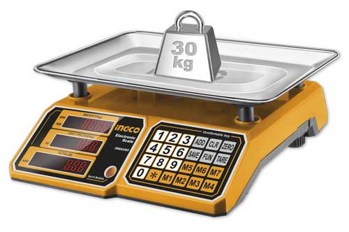 HESA3303Electronic scaleCharging voltage:220-240V  50/60HzMax. weight:30kgWith 2g graduation