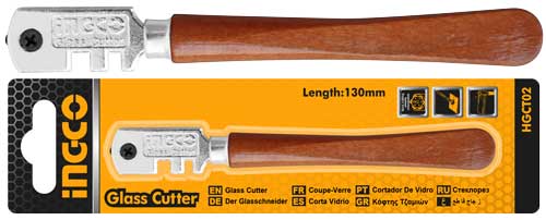 HGCT02Glass cutterWooden handleGlass cutter with 6pcs wheels bladePacked by sliding card