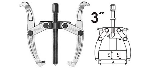 HGP08023Two jaws pullerSize:3material:Cr-vheat treatedA=80MM,L1=40MM,L2=44MM