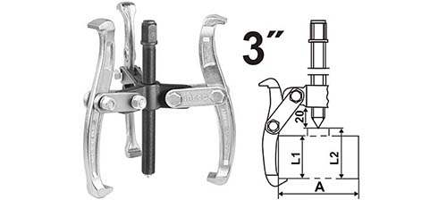 HGP08033Three jaws pullerSize:3material:Cr-vheat treatedA=75MM,L1=40MM,L2=47MM
