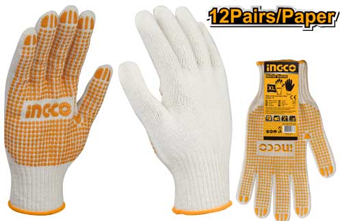 HGVK05Knitted&PVC dots glovesSize: 10 (XL)Use for transporting and cargo handling worker, recycling worker,repairer etc.Weight:58g/pair; 700g/dozen