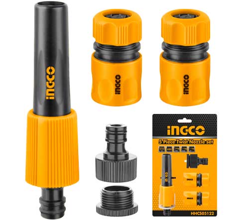 HHCS051225 Piece twist nozzle set5 Piece Twist Nozzle setPlastic HosePacked by paper hanger