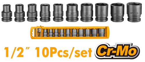 HKISSD1210110 Pcs 1/2" DR. Impact socket set10 Pcs 1/2"DR. impact socket setImpact socket size:10.12.13.14.15.17.19.21.22.24mmMaterial:Cr-Mo