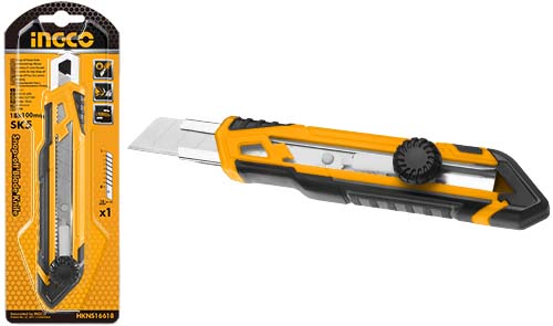 HKNS16618Snap-off blade knifeBlade Size:18mmx100mmWith 1 pcs SK4 bladeWith round push button