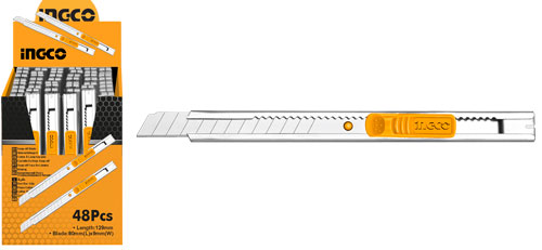 HKNS1806Snap-off blade knifeBlade:9mm(L)x80mm(W)With 1 pcs blade,Auto-LockStainless steel body