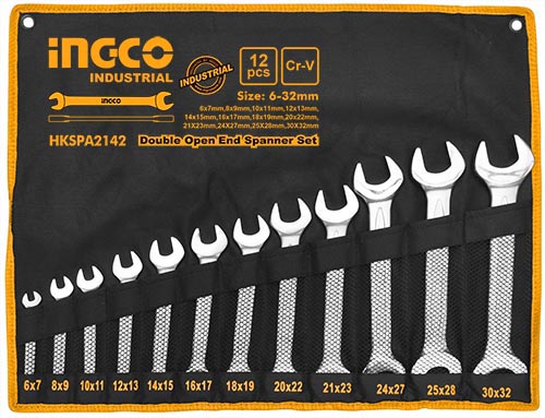 HKSPA214212Pcs Double open end spanner set12pcs double open end sapnner setSize:6-32mm6x7mm,8x9mm,10x11mm,12x13mm, 14x15mm,16x17mm,18x19mm,20x22mm,21X23mm,24X27mm,25X28mm,30X32mm
