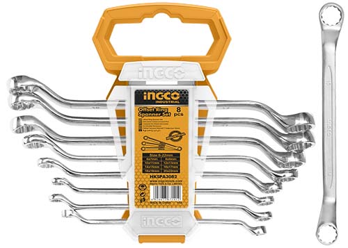 HKSPA30888Pcs Offset ring spanner set8pcs offset ring spanner setSize:6-22mm6x7mm,8x9mm,10x11mm,12x13mm,14x15mm,16x17mm,18x19mm,20x22mm