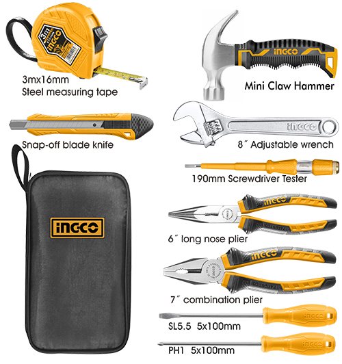 HKTH108099 Pcs hand tools set9pcs hand tools setPacked by canvas bagpaper card